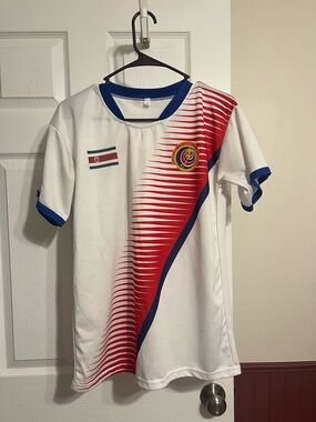 White & Red Costa Rica Shirt with Blue Trim